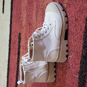 Off white laced up combat boots